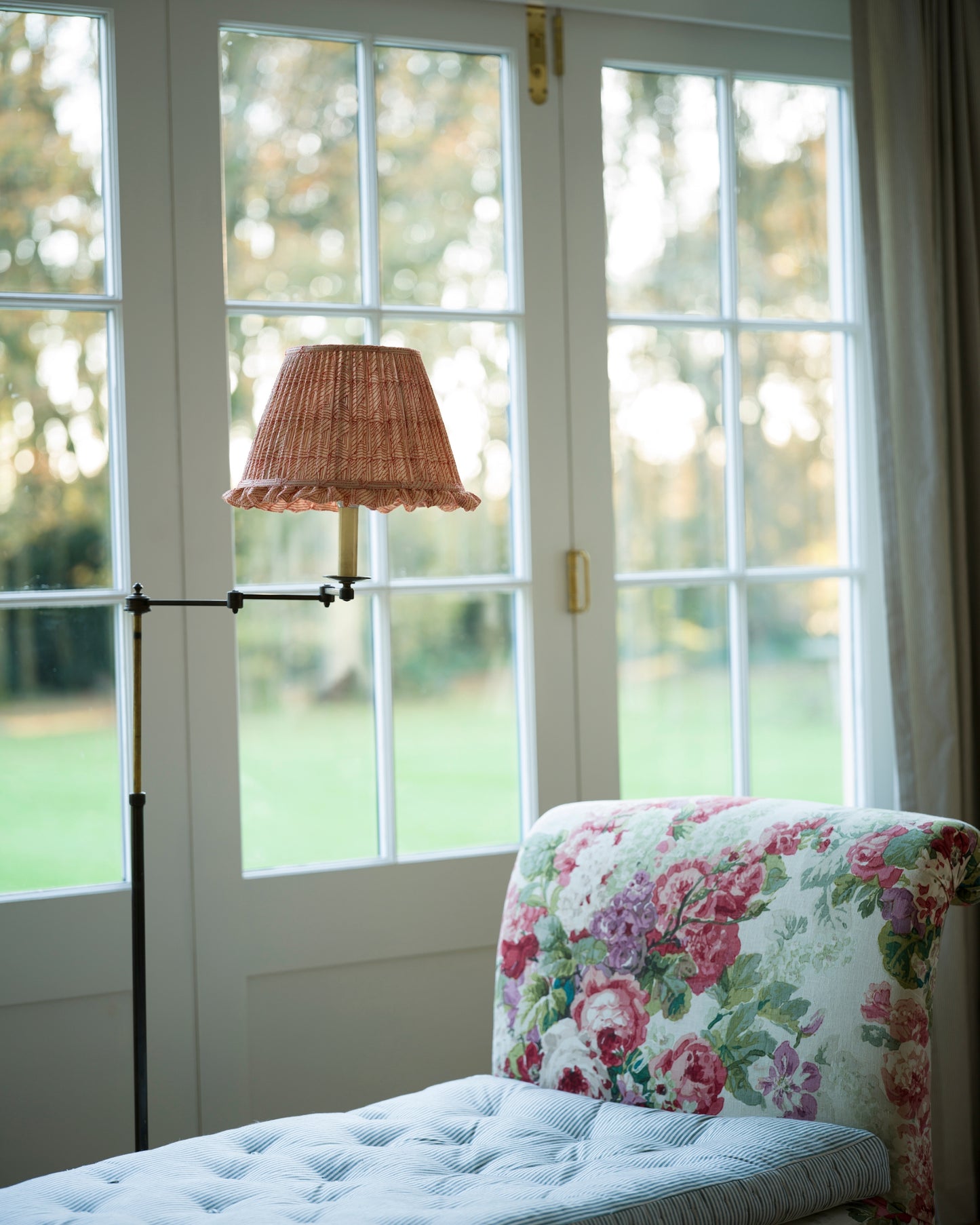 Silk embroidered lampshade in red