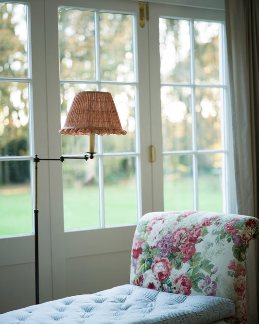 Silk embroidered lampshade in red