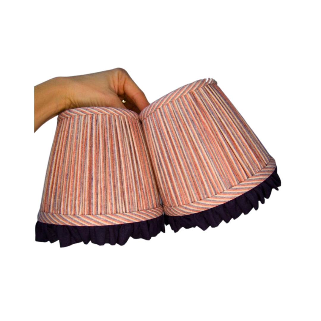 Custom lamp shade with striped rustic pattern