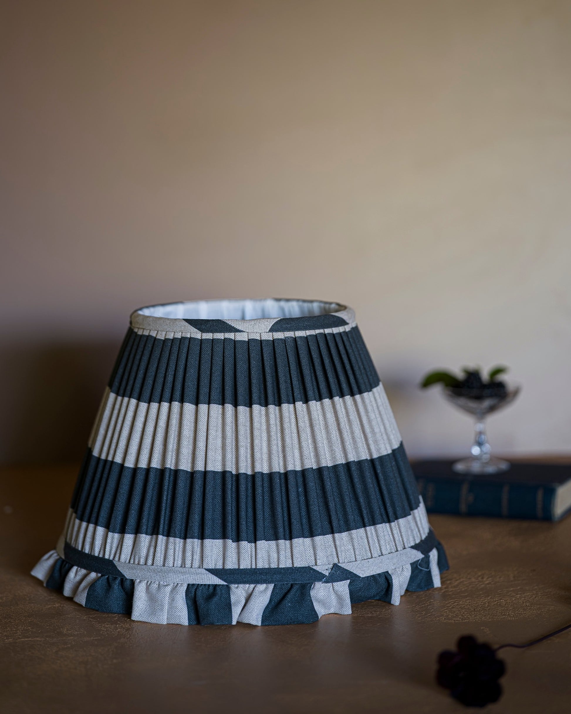 Luxury cotton lampshade in blackberry on drawers