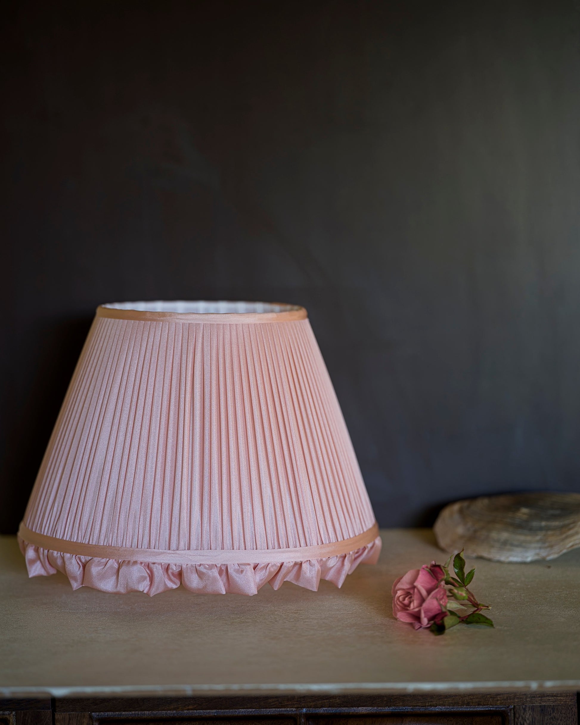 Luxury frilly lampshade in peony with rose