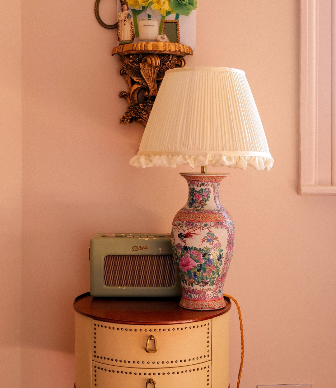 Luxury silk frill lampshade in iris