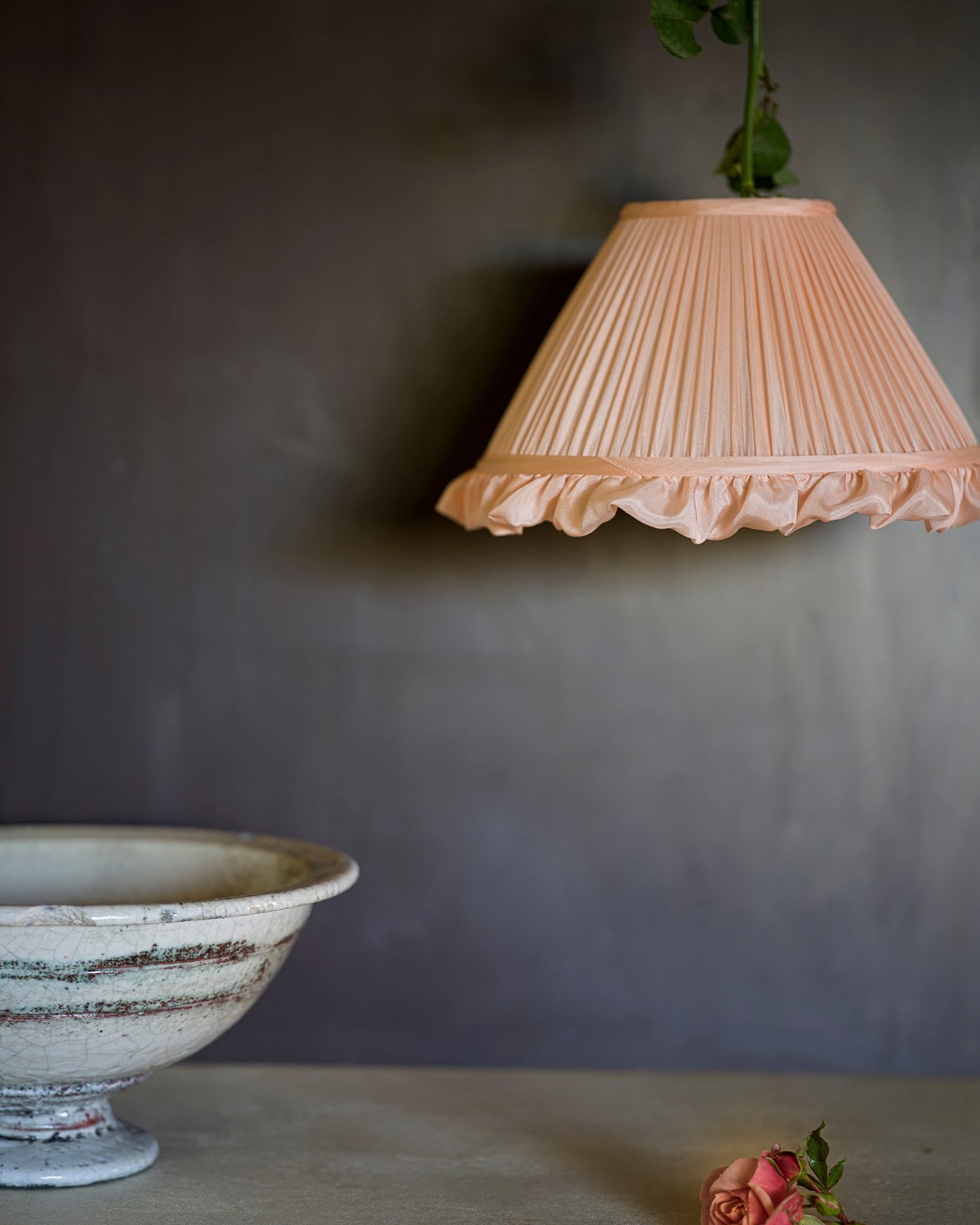 Luxury silk frill lampshade in old rose
