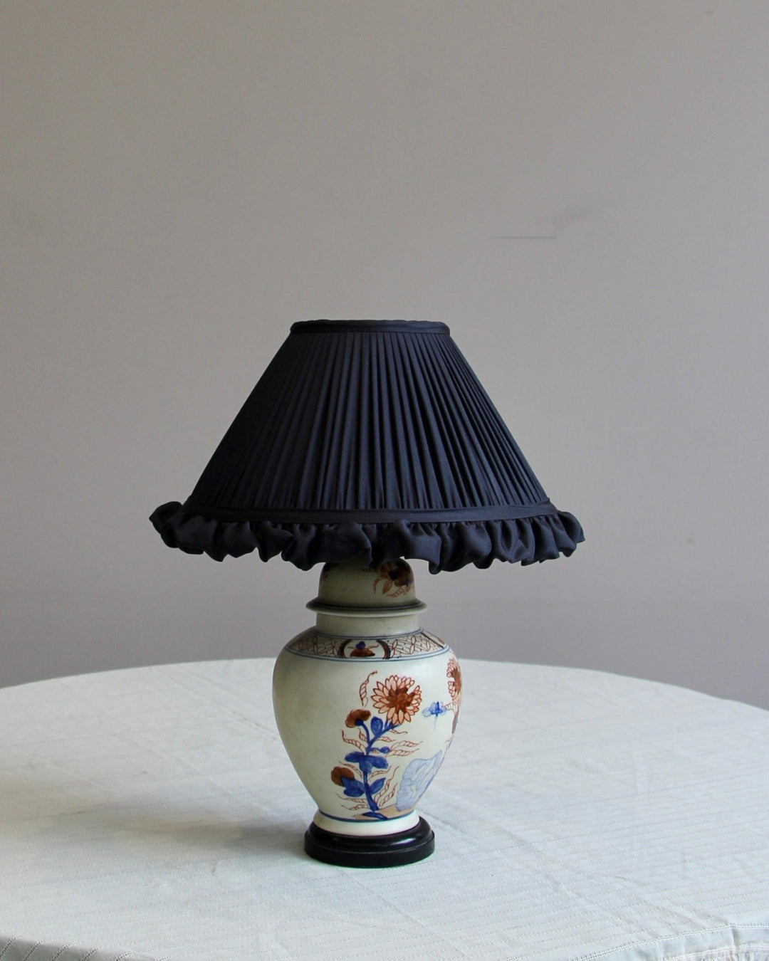 Silk frilly lampshade in black grape