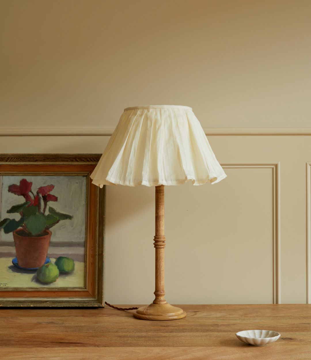 Loose Pleat Cream Embroidered Stripe Lampshade