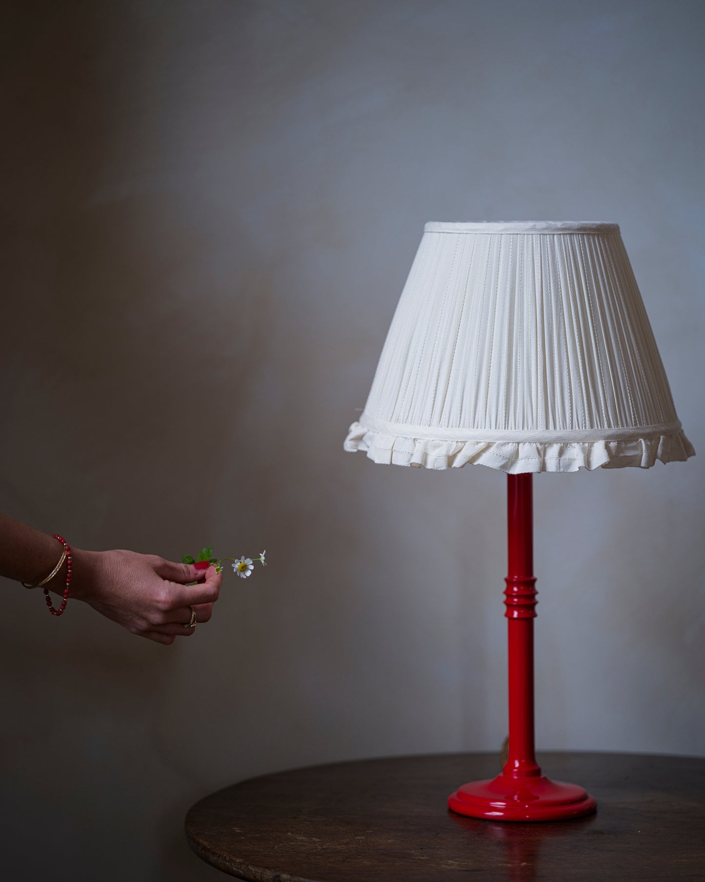 Luxury frilled lampshade in daisy on lampstand