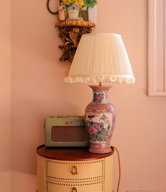 Luxury silk frill lampshade in iris