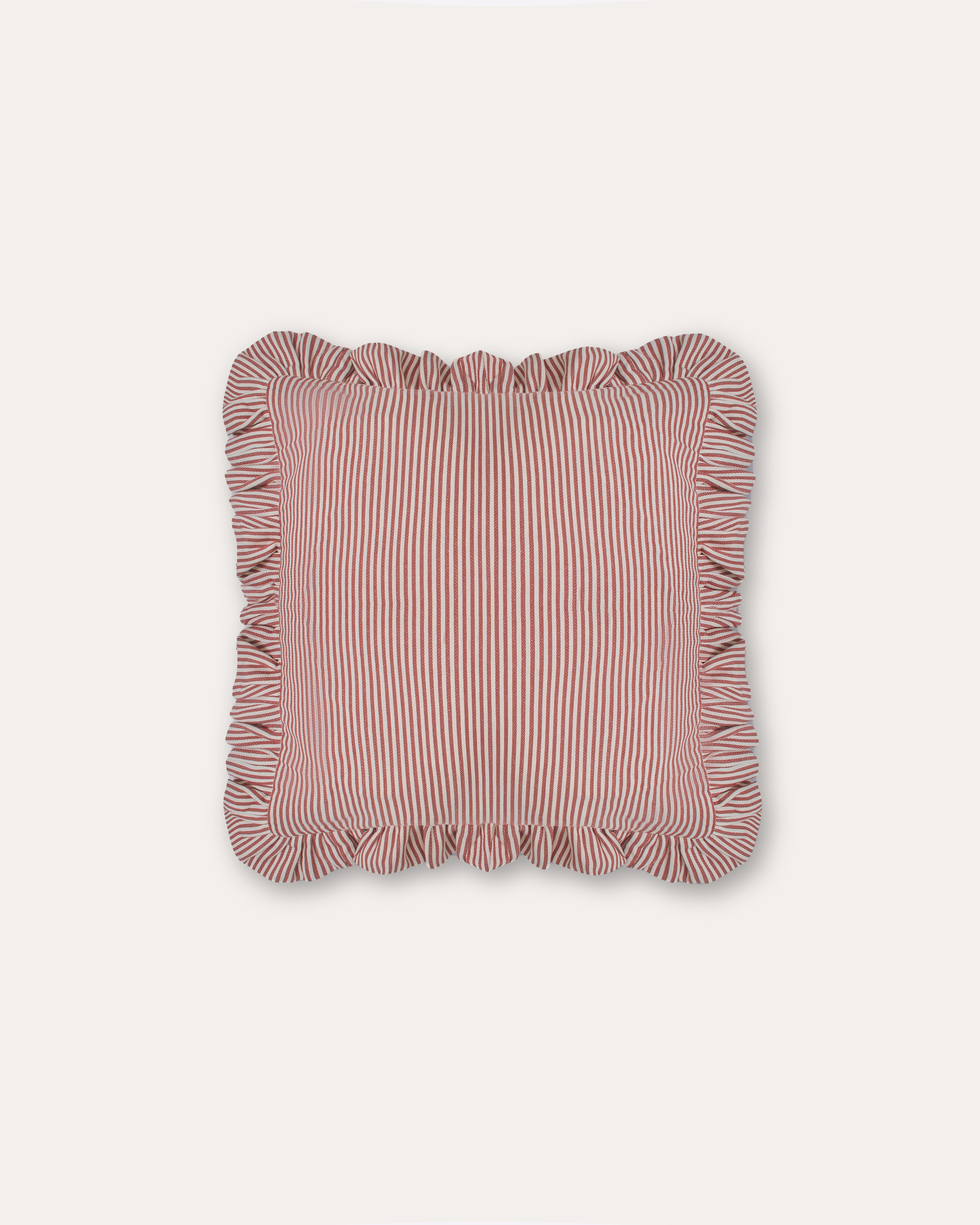 The Fine Stripe Square Cushion in Crabapple – Imogen Pope London