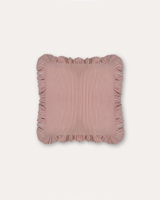The Fine Stripe Square Cushion in Crabapple